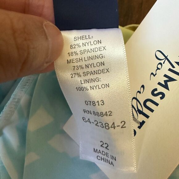 NWT SWIMSUITS FOR ALL Tankini Top in Palm Leaf Print White Aqua Bow - Picture 8 of 10